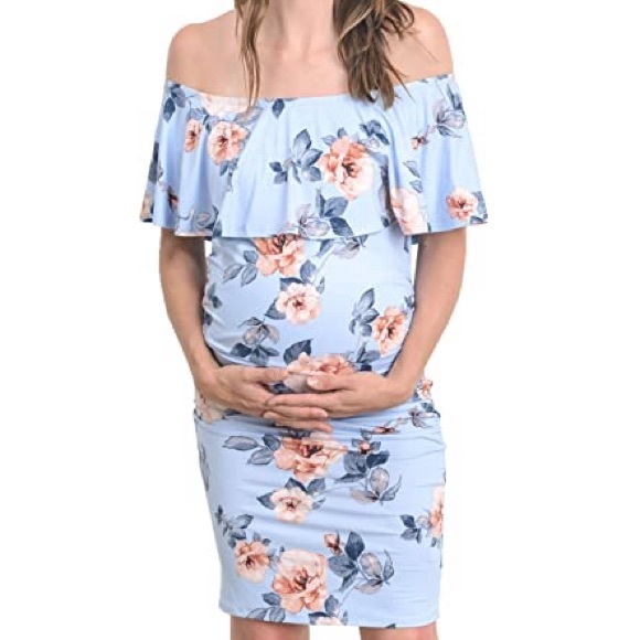 Medium Off Shoulder Sleeveless Maternity Dress - Picture 1 of 4